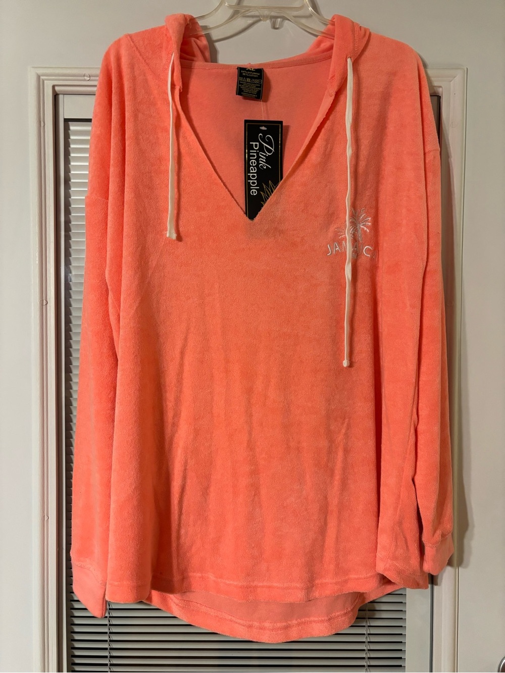 Pink Pineapple Terry Hooded Pullover - Coral Pink